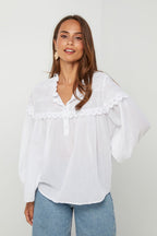 Top En Coton, Manches Longues - Blanc