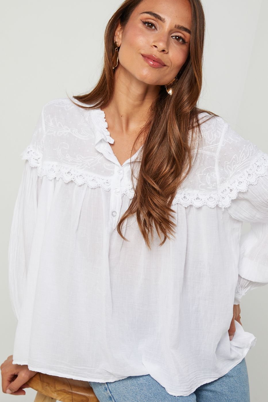 Top En Coton, Manches Longues - Blanc