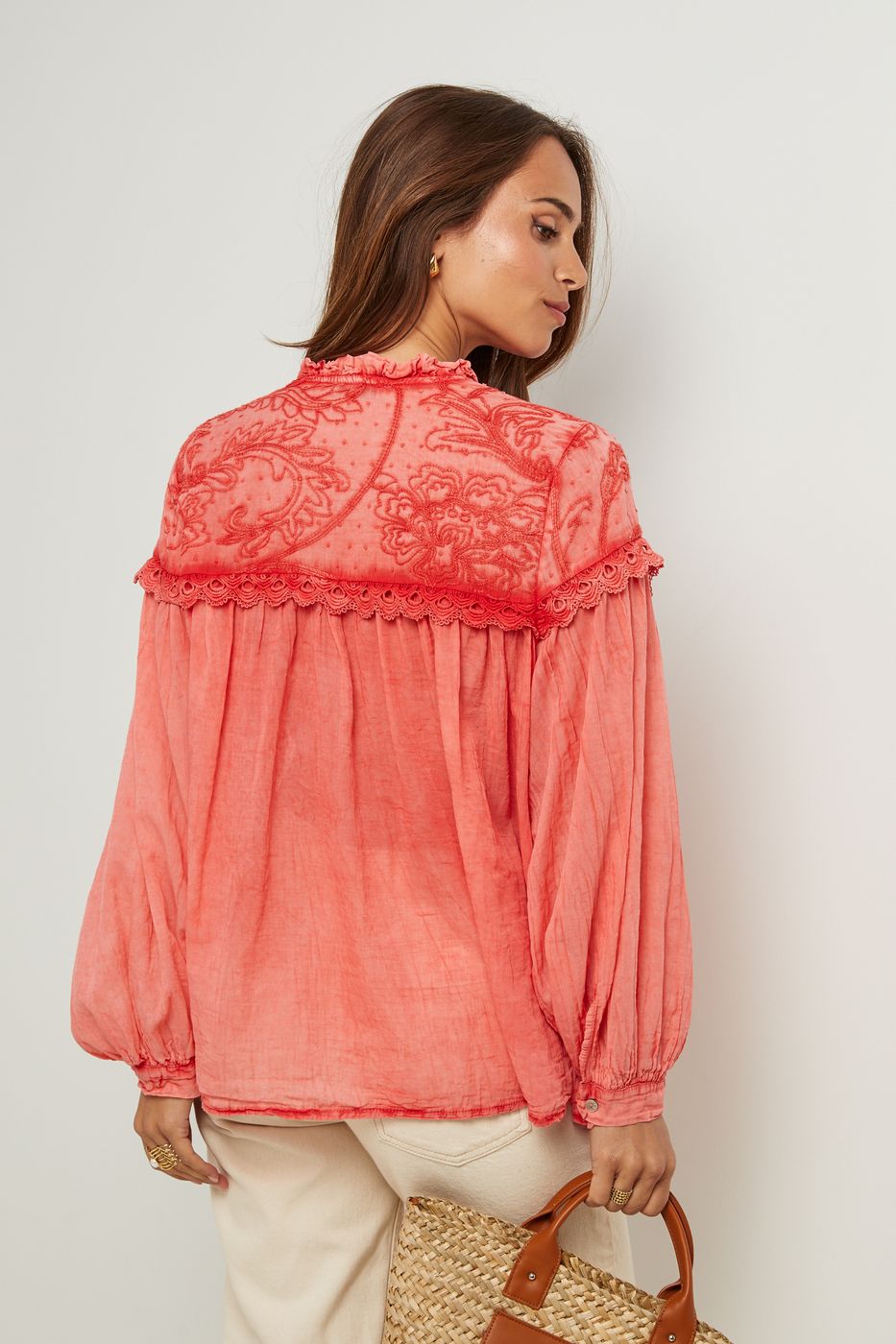 Top En Coton, Manches Longues - Corail
