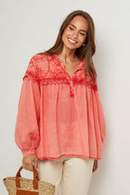Top En Coton, Manches Longues - Corail