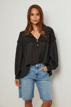 Top En Coton, Manches Longues - Noir