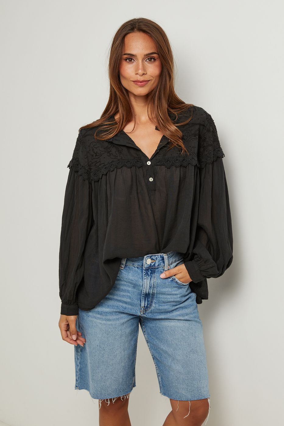 Top En Coton, Manches Longues - Noir