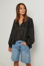 Top En Coton, Manches Longues - Noir