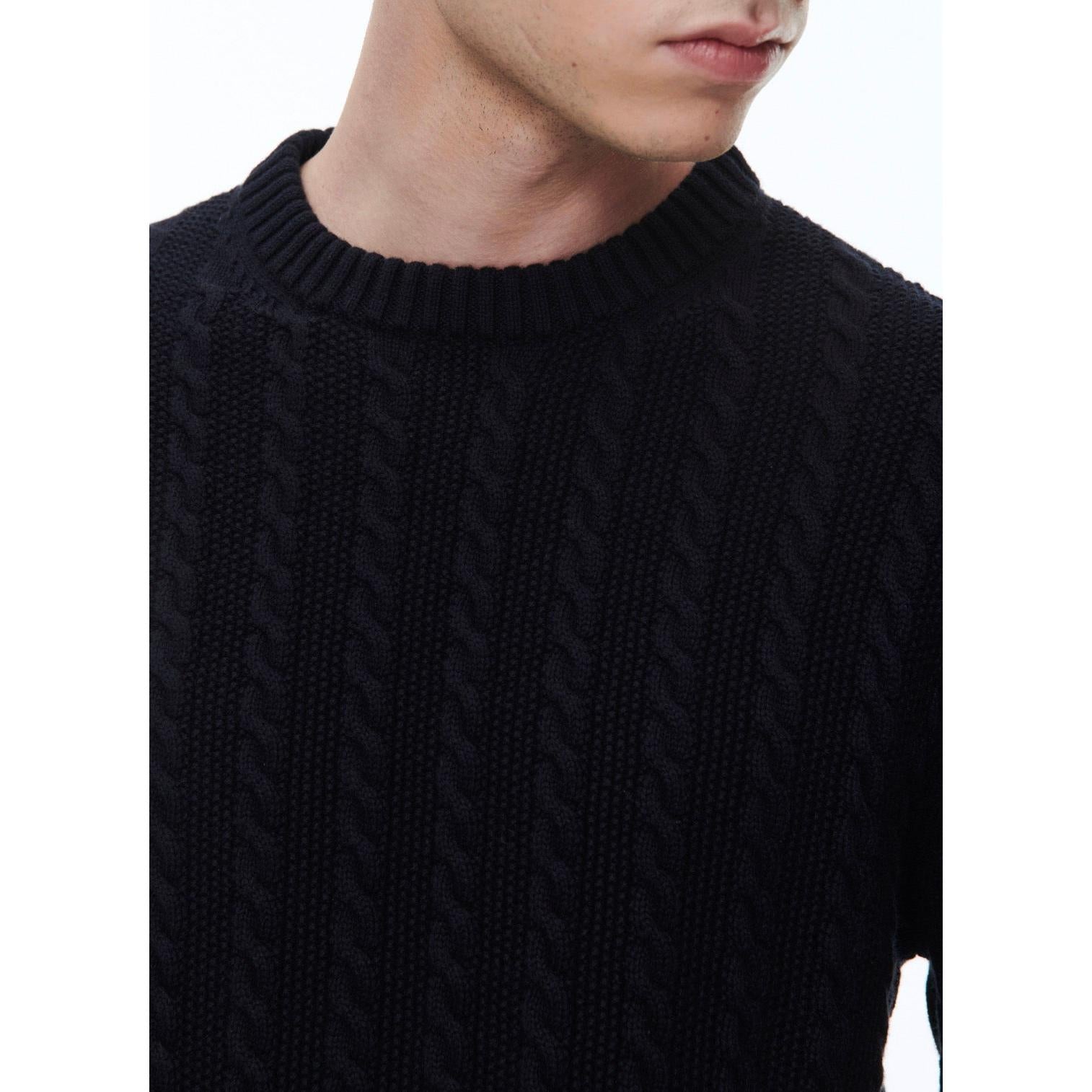 Fursac - Pull À Torsades Bleu Marine En Laine Et Coton - Bleu Marine