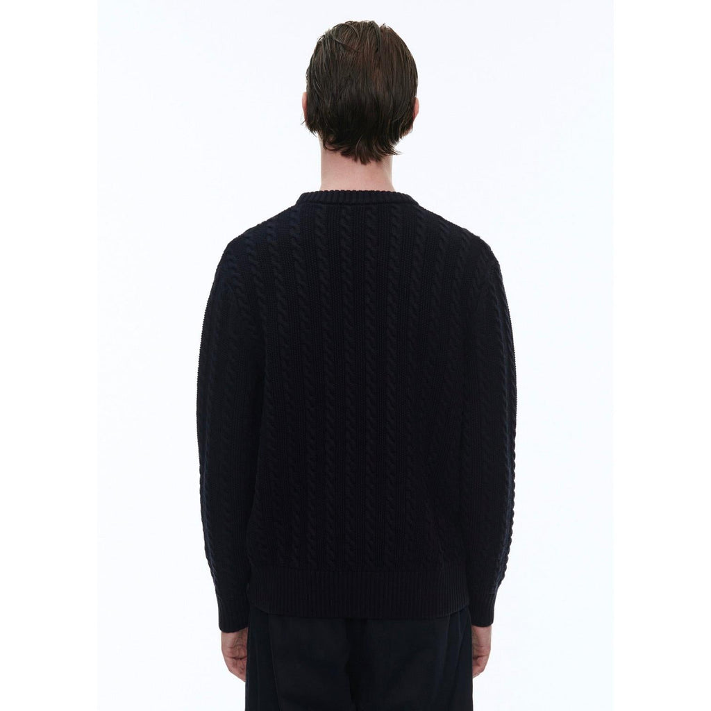 Fursac - Pull À Torsades Bleu Marine En Laine Et Coton - Bleu Marine