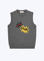 Fursac - Pull "Comics" En Laine Et Coton - Gris Moyen - Homme