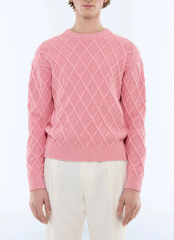 Pull À Torsades En Coton Et Laine - Rose