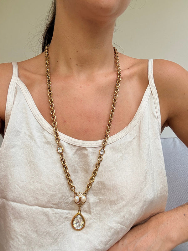 Vintage Guy Laroche Necklace - Pearls and Rhinestones
