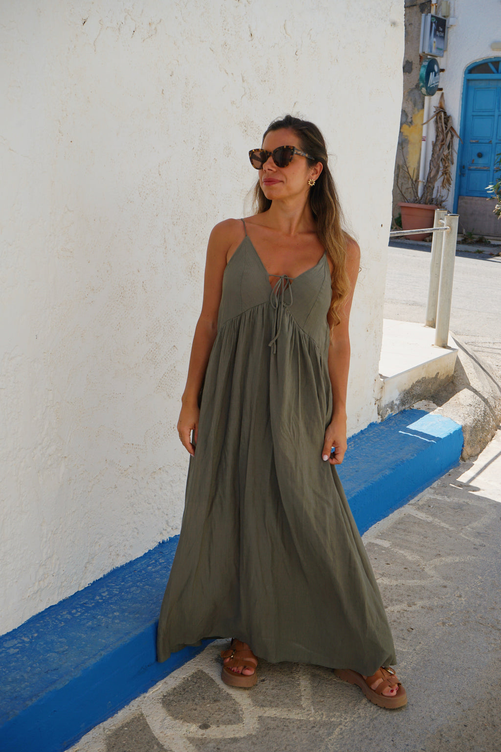 Vestido largo Stella caqui