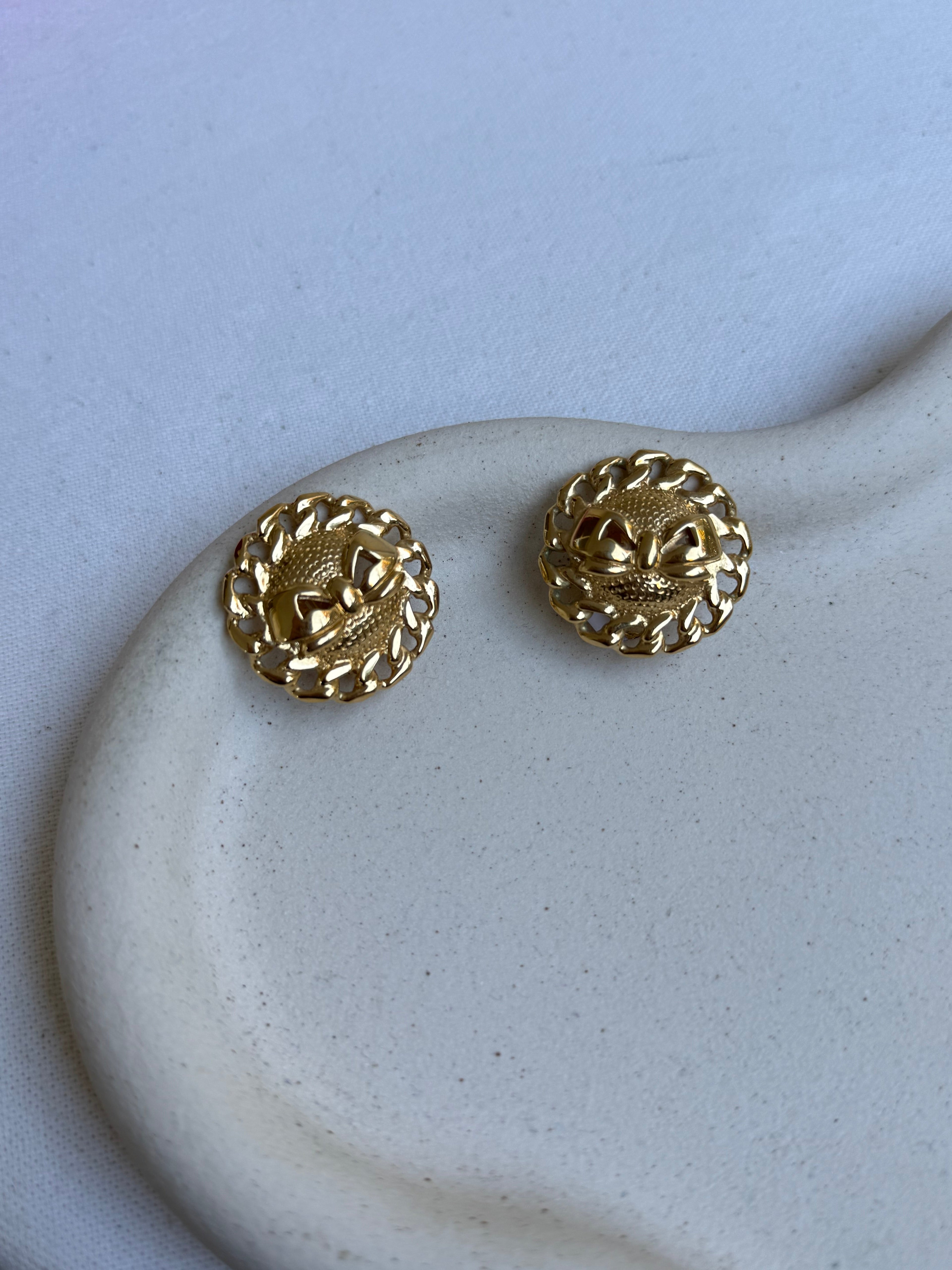 Pendientes Nina Ricci Vintage - Dorados Con Lazo Central