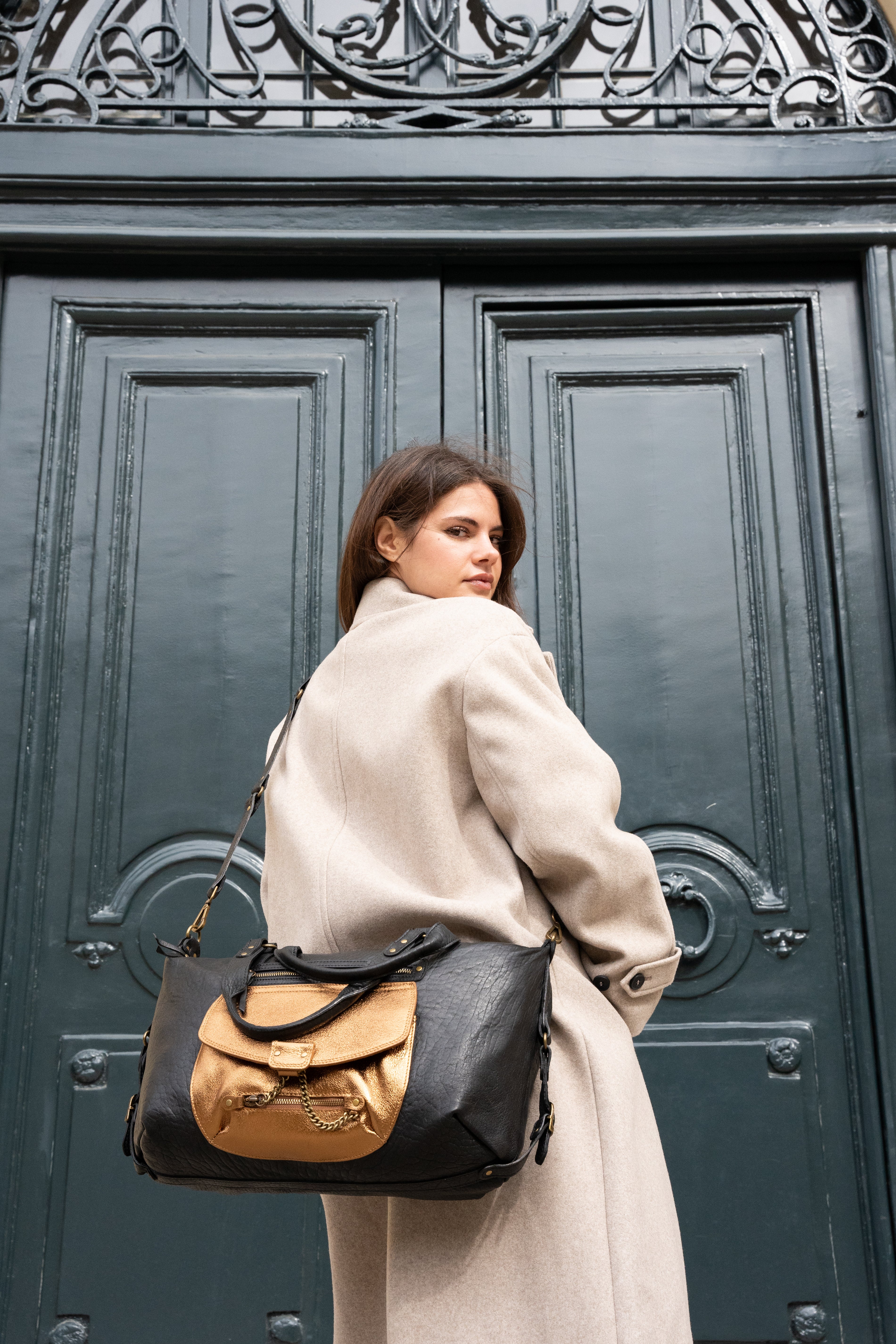 Odelia Handbag - Black/Metallic Bronze