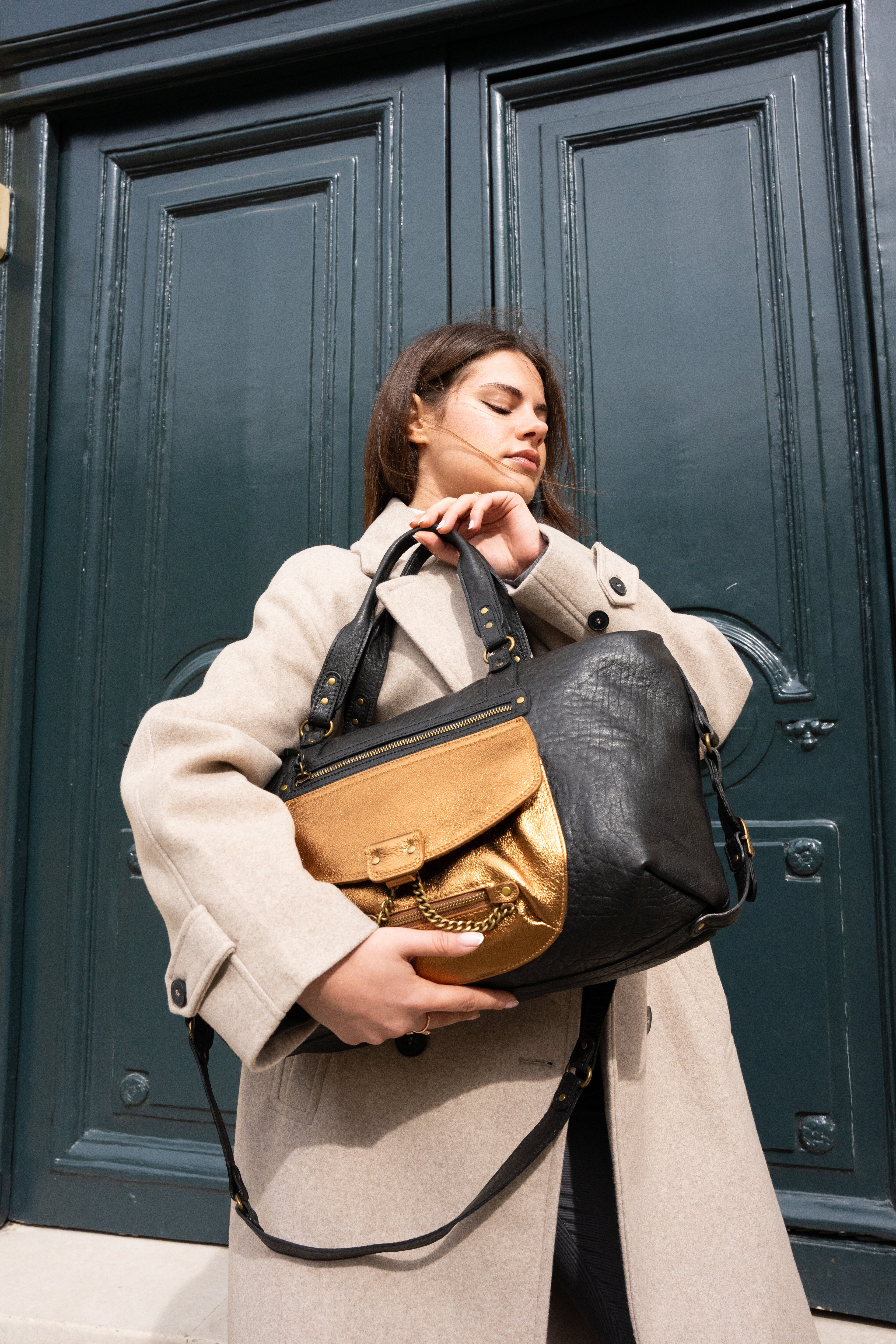 Odelia Handbag - Black/Metallic Bronze