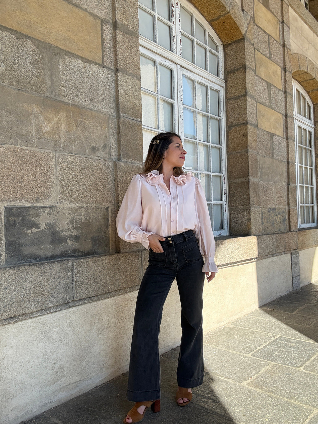 Soft Pink Brown Blouse