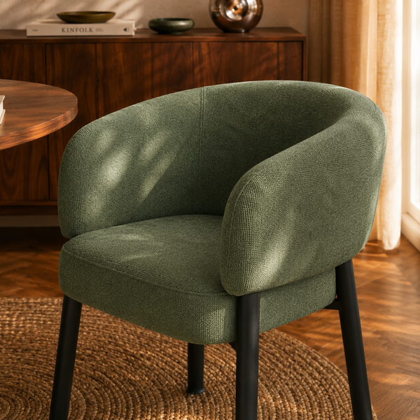 Abelia - Fauteuil De Table - Velours Tramé - Vert