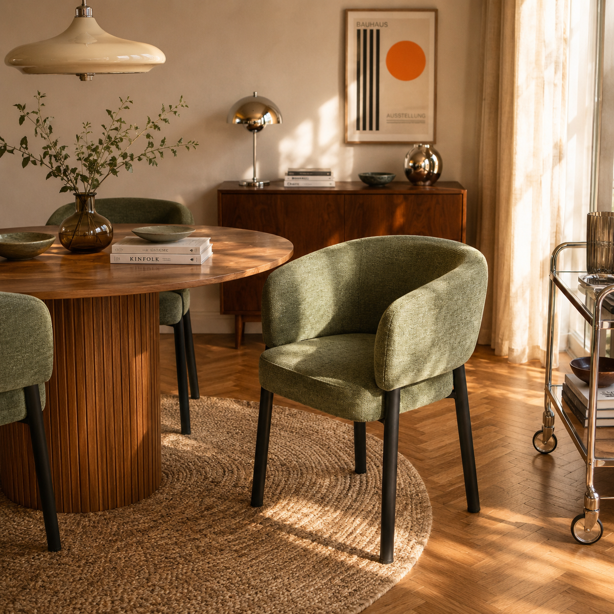 Abelia - Fauteuil De Table - Velours Tramé - Vert