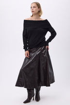 Pull Encolure Bardot Epaules Denudés F Abys - Noir - Femme