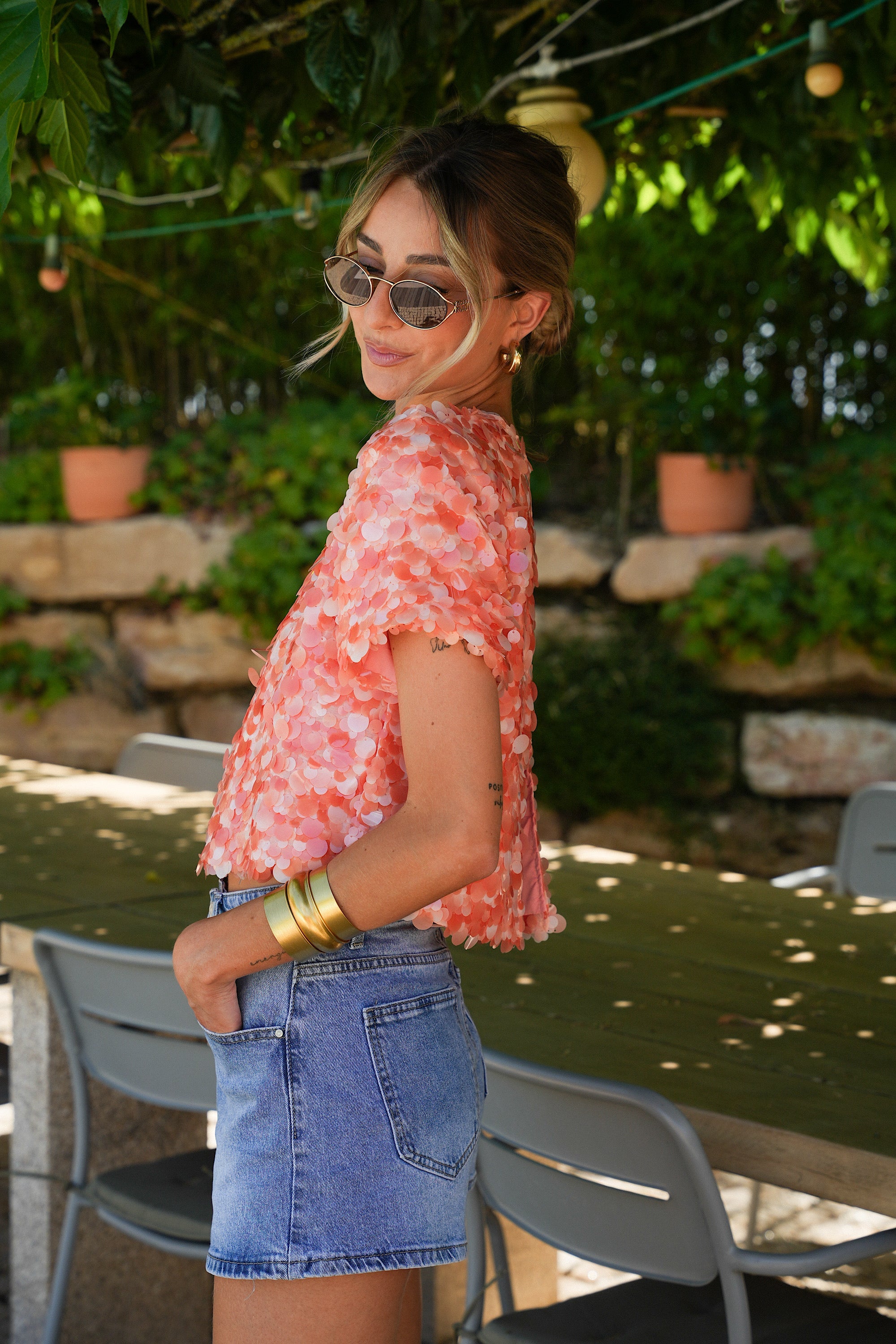 Liza Sequin Blouse - Orange