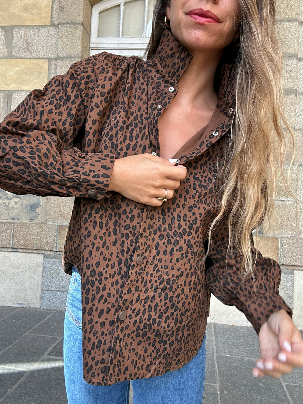 Céleste brown leopard denim jacket