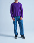 Taylor Round Neck Rolled Finish Sweater - Aubergine - 100% Cashmere 12Gg - Mixed
