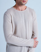 Round-Neck Jumper with Rolled Finishes Taylor - Greige - 100% Cashmere 12Gg - Unisex