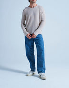 Round-Neck Jumper with Rolled Finishes Taylor - Greige - 100% Cashmere 12Gg - Unisex