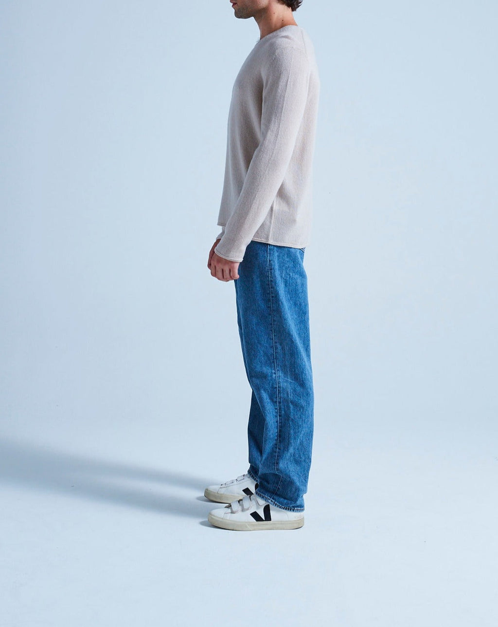Round-Neck Jumper with Rolled Finishes Taylor - Greige - 100% Cashmere 12Gg - Unisex