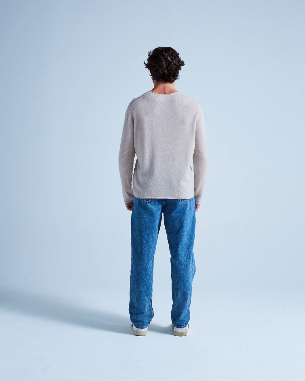 Round-Neck Jumper with Rolled Finishes Taylor - Greige - 100% Cashmere 12Gg - Unisex