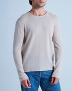 Round-Neck Jumper with Rolled Finishes Taylor - Greige - 100% Cashmere 12Gg - Unisex