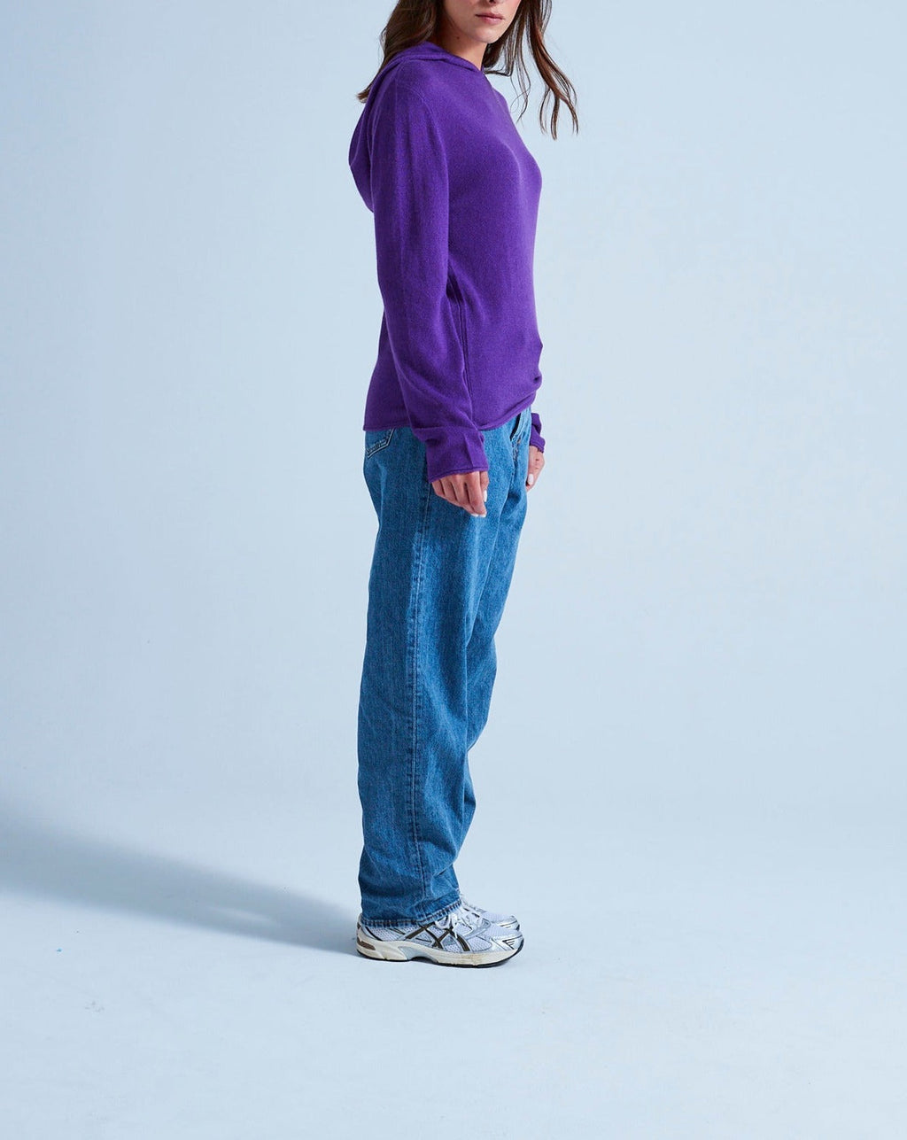 Gilet Capuche Finitions Roulées Leone - Aubergine - 100% Cachemire 12Gg - Mixte