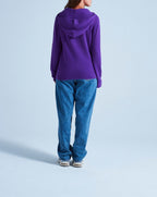Gilet Capuche Finitions Roulées Leone - Aubergine - 100% Cachemire 12Gg - Mixte