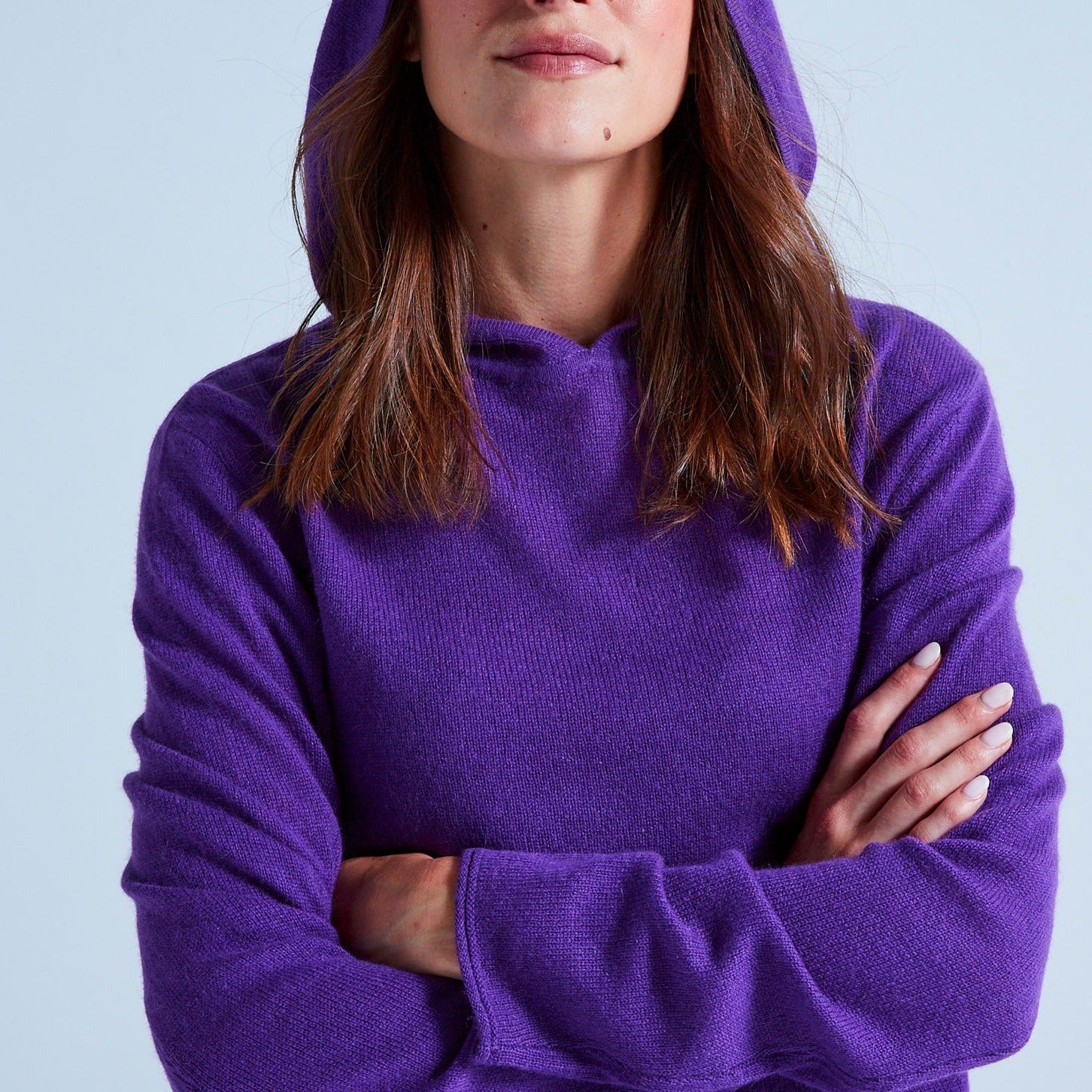 Gilet Capuche Finitions Roulées Leone - Aubergine - 100% Cachemire 12Gg - Mixte