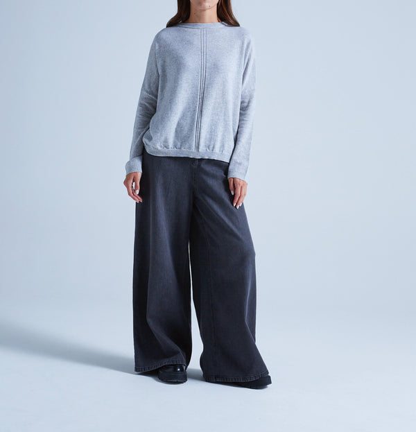 Absolut Cashmere - Alda Central Line Long Sleeve Round Neck Sweater - Light China Gray - Women