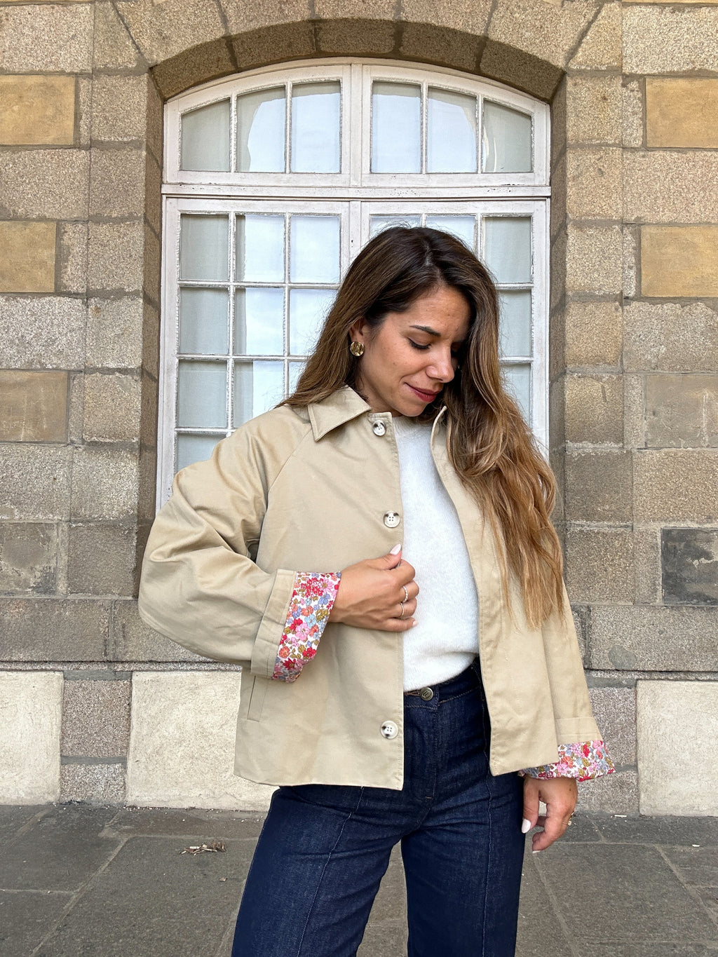 Gabardina Liberty de algodón beige Edith