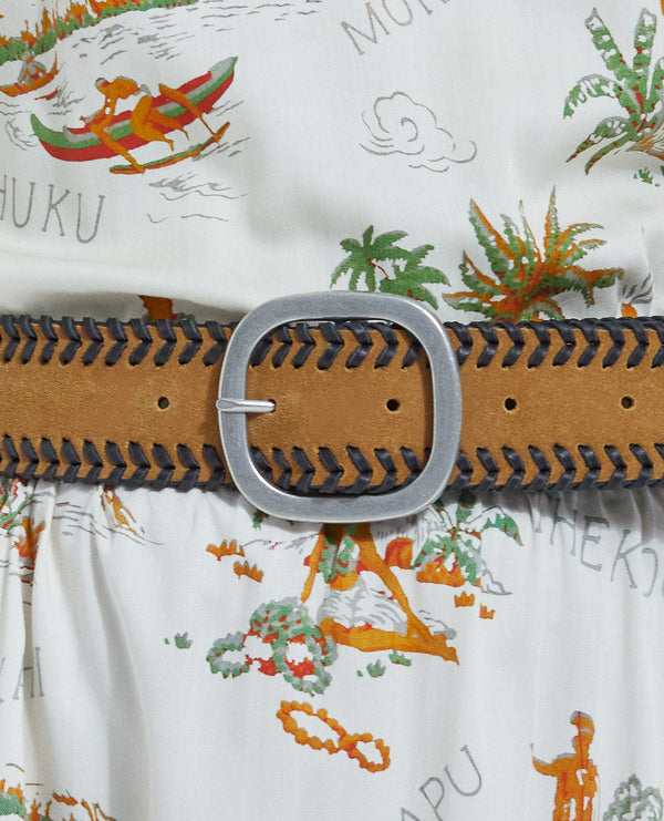 The Kooples - Camel Suede Women's Belt with Braided Detail - Women