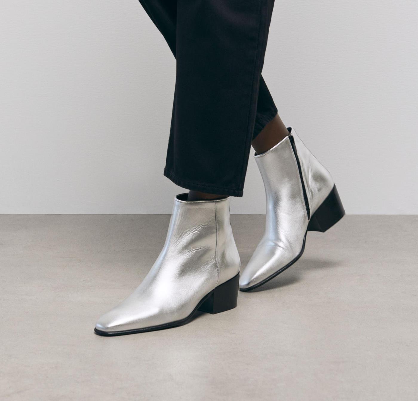 The Kooples - Silver Leather Ankle Boots With Zip - Women