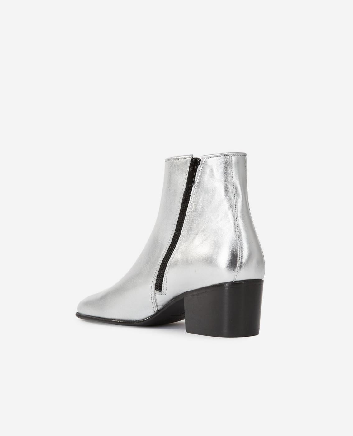 The Kooples - Silver Leather Ankle Boots With Zip - Women