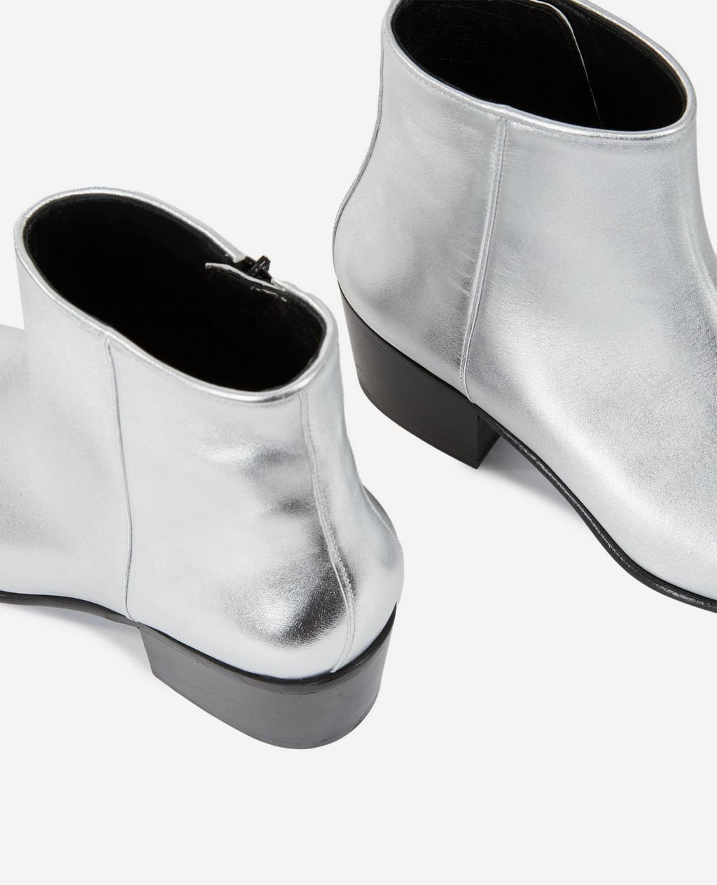 The Kooples - Silver Leather Ankle Boots With Zip - Women
