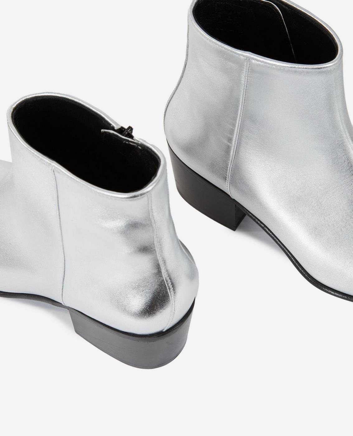 The Kooples - Silver Leather Ankle Boots With Zip - Women