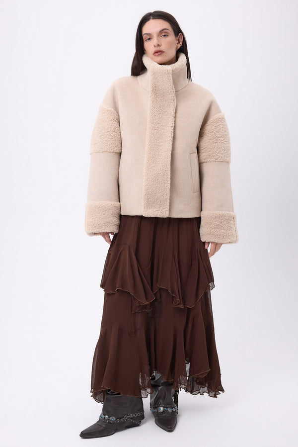 Giacca In Lana E Shearling Alaska - Greige - Donna - Cashmere E Lana