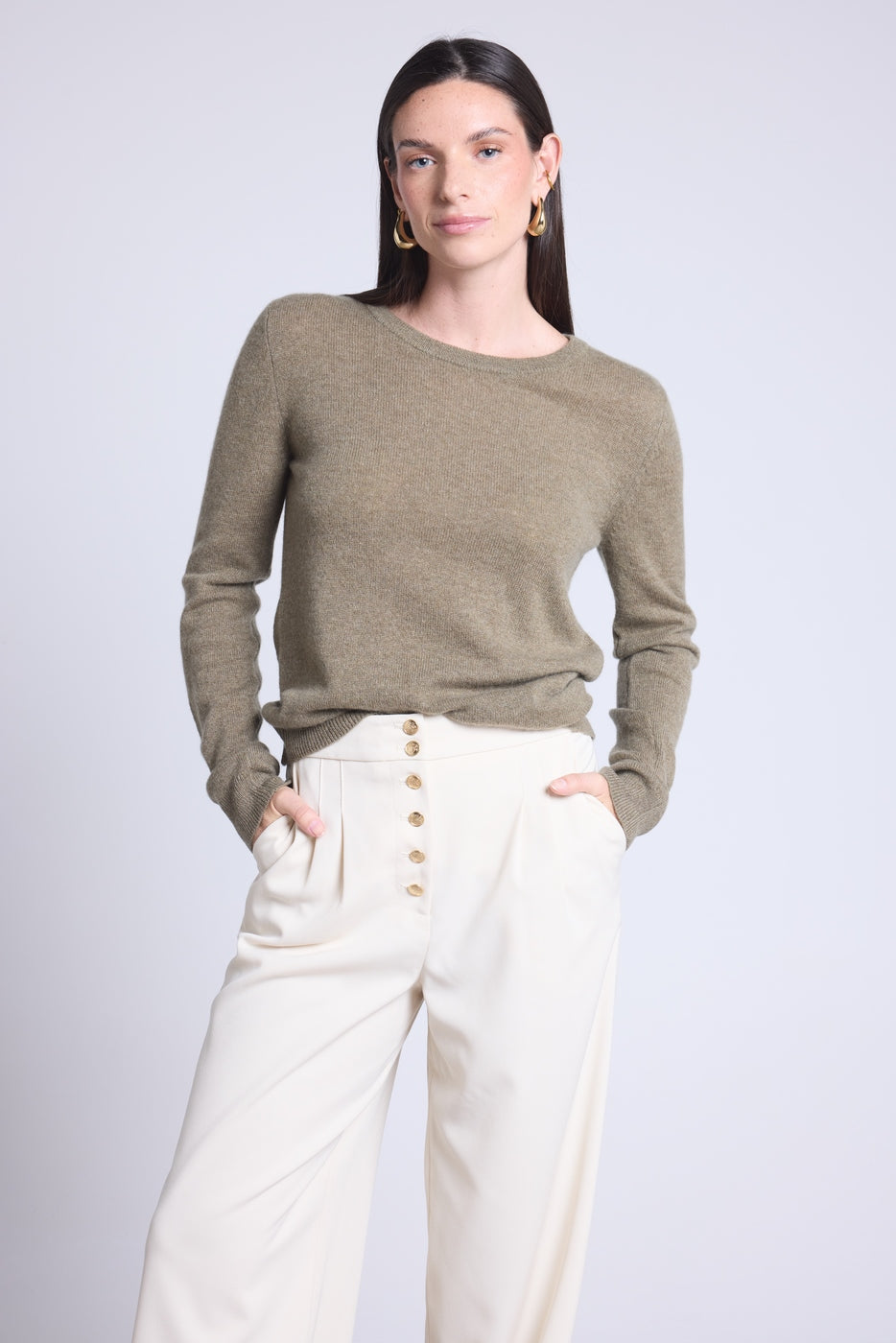 Jersey Cuello Redondo Alba - Verde Caqui - Mujer