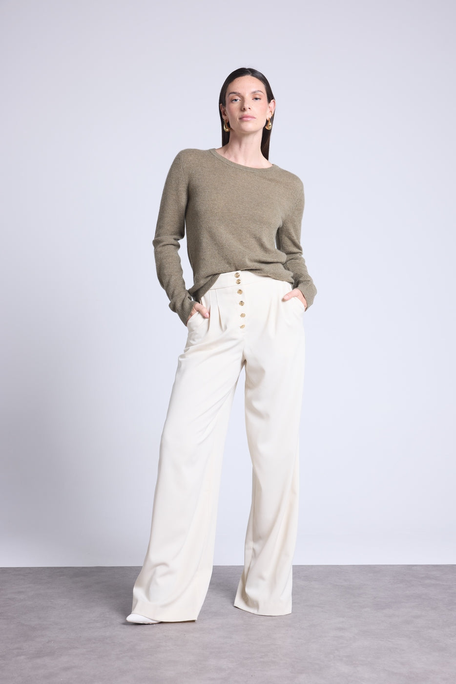 Jersey Cuello Redondo Alba - Verde Caqui - Mujer