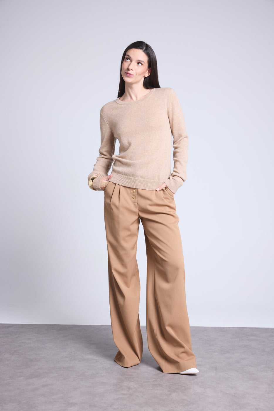 Rundhalsad tröja Alba - Beige Creme - Dam - 100 % kashmir