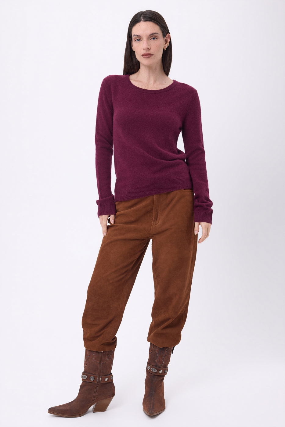 Pull Col Rond Alba - Lie-De-Vin - Femme - 100% Cachemire