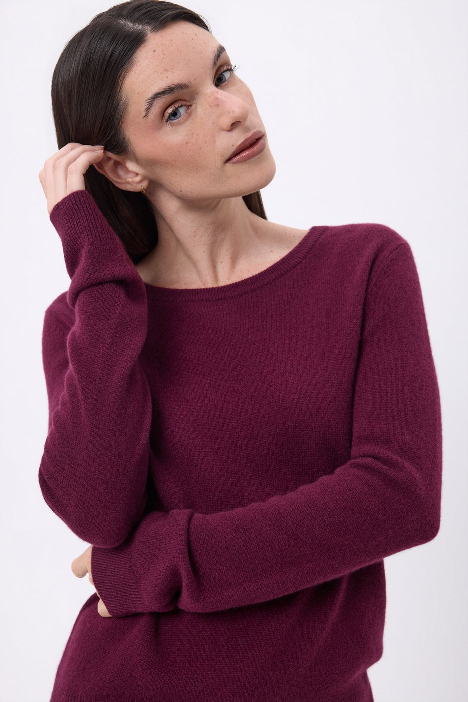 Pull Col Rond Alba - Lie-De-Vin - Femme - 100% Cachemire