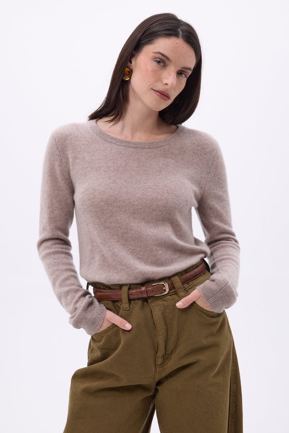 Trui Met Ronde Hals Alba - Hazelnootbruin - Dames - 100% Kasjmier