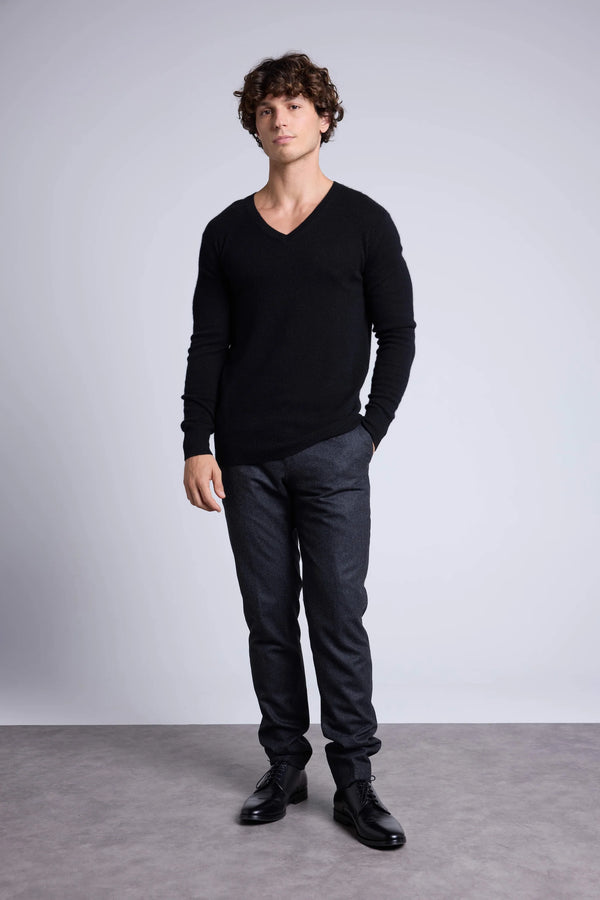 Pull Col V Alex - Noir - Homme - 100% Cachemire