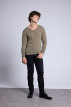 Sweter z dekoltem w serek Alex – Khaki – Męski – 100% kaszmir