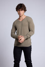 Sweter z dekoltem w serek Alex – Khaki – Męski – 100% kaszmir