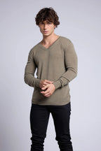Sweter z dekoltem w serek Alex – Khaki – Męski – 100% kaszmir