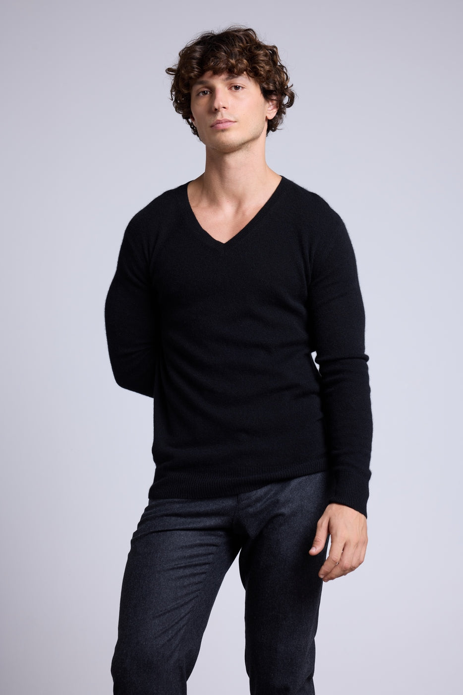 Pull Col V Alex - Noir - Homme - 100% Cachemire